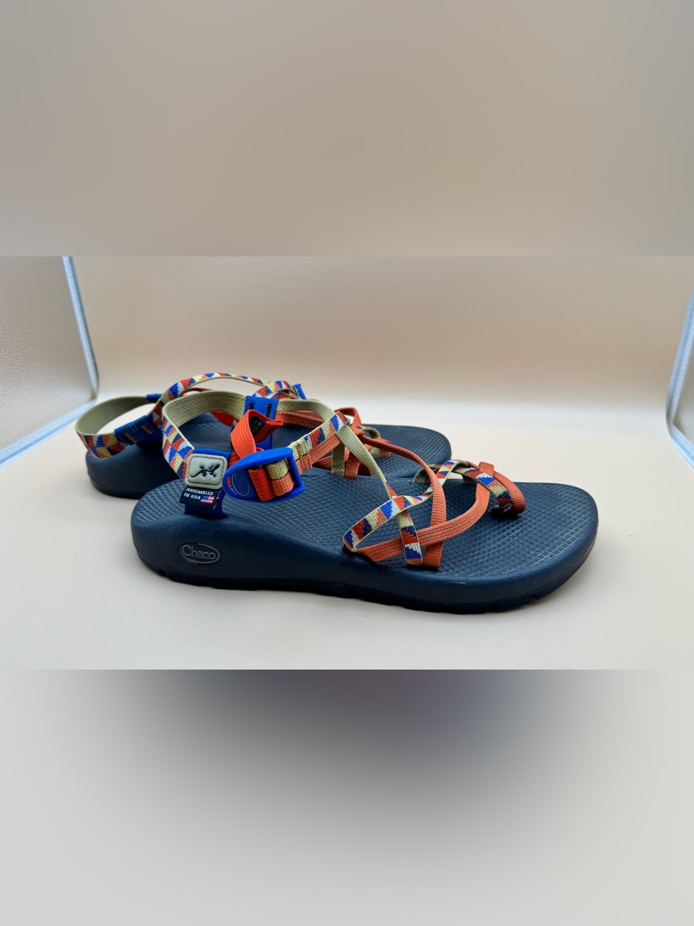 Chaco Kids Sandals - Navy Footbed with Orange & Multicolor Straps W12